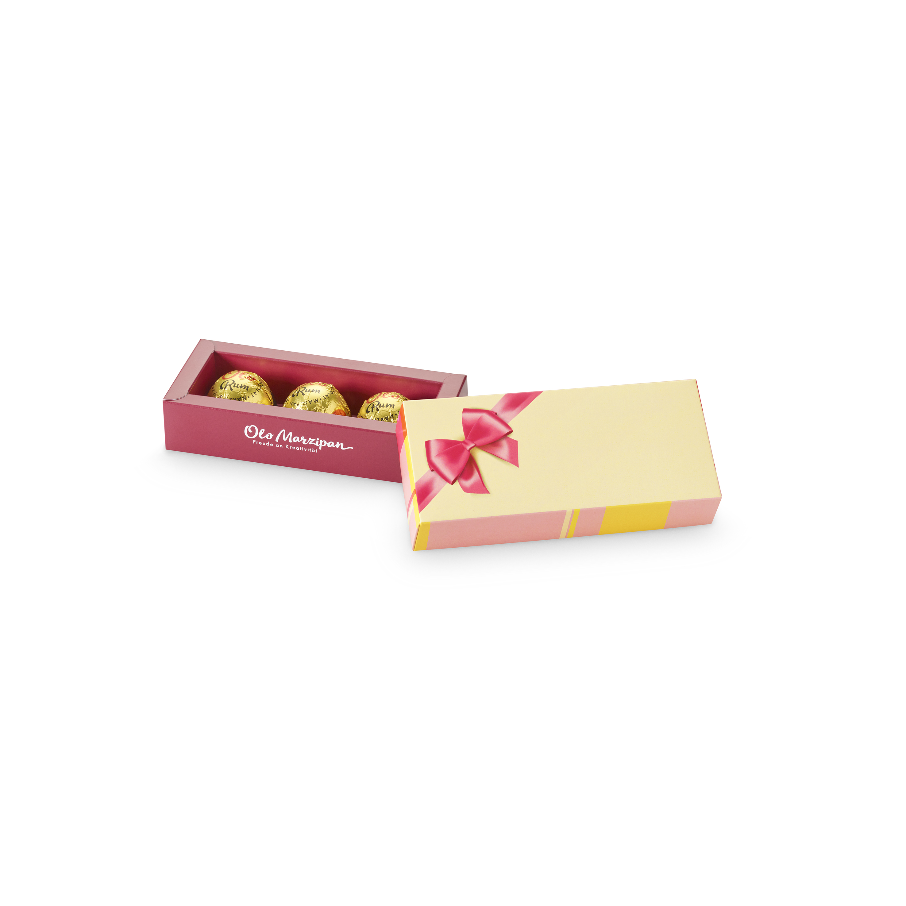 Marzipan Olo Rum Kugeln mit Geschenkbox "Geschenk"