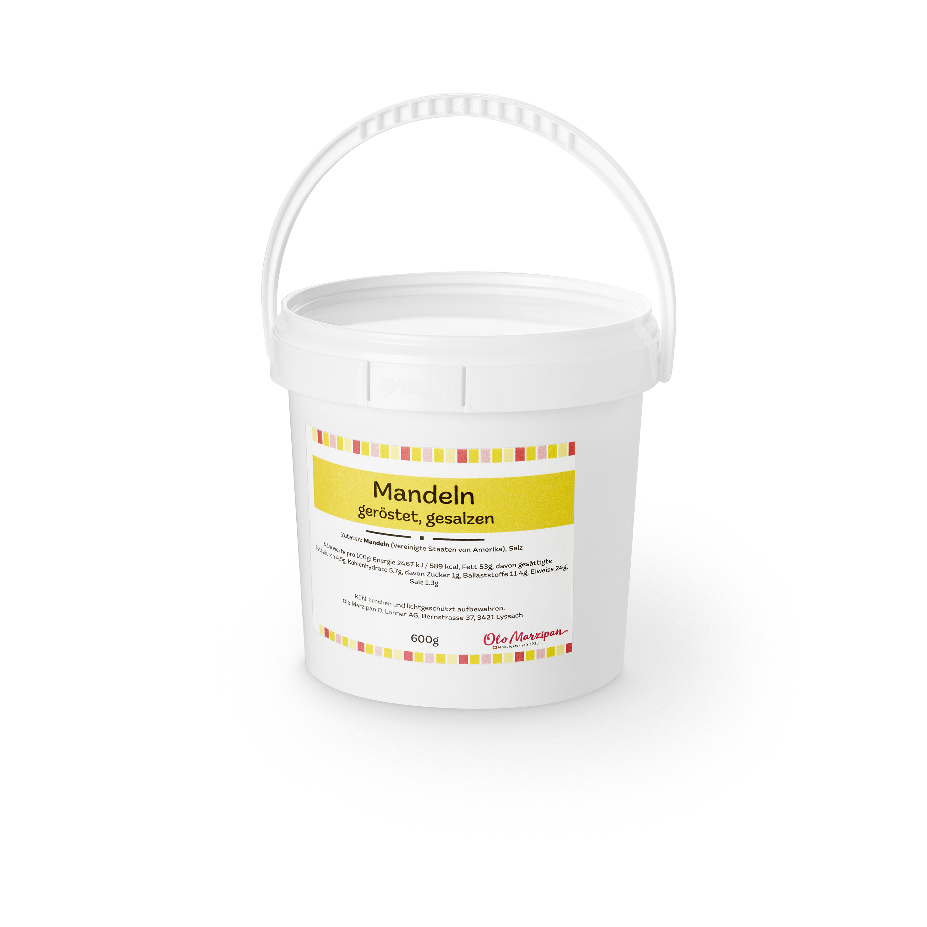 Mandeln geröstet, gesalzen 600g, wiederverschliessbare Dose